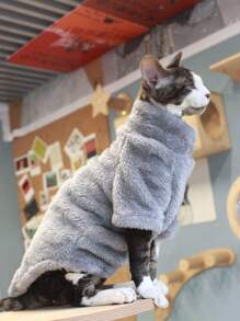 Pulover pentru pisici pentru casă, 5 culori disponibile, cald, solid, moale, polar, prietenos cu pielea, potrivit pentru pisica Sphynx și câinele mic - Gri - Vizualizare 8