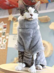 Pulover pentru pisici pentru casă, 5 culori disponibile, cald, solid, moale, polar, prietenos cu pielea, potrivit pentru pisica Sphynx și câinele mic - Gri - Vizualizare 7