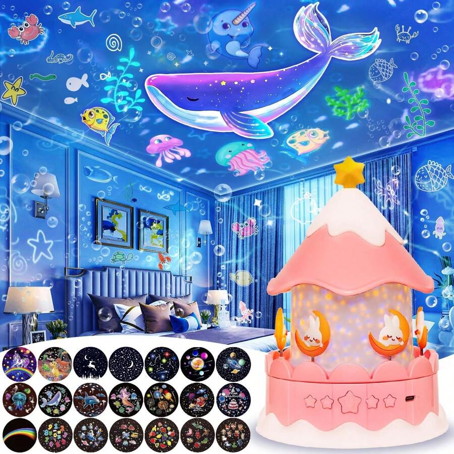 21 套电影，卧室夜灯，天花板，可爱夜灯投影仪，男孩女孩星空投影仪带定时器 360° 旋转，生日、圣诞节、托儿所、房间装饰