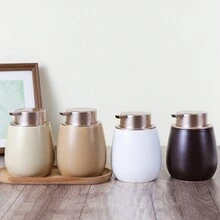 1个400毫升陶瓷手动按压式皂液器 - 宽口可重复灌装台面瓶，适用于洗手液、洗发水、润肤露 - 高品质，适用于浴室、厨房和酒店，无需用电 - 彩色 - 查看 1