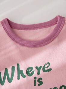 1 件休闲可爱读书泰迪熊、花朵、字母涂鸦印花柔软透气宽松圆领短袖 T 恤套头衫，适合年轻女孩，春夏季 - 粉色 - 查看 3