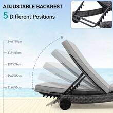 Patio Chair Wicker Chaise Lounge Outdoor Pool PE Rattan W/Backrest Cushion&Wheel - Gray - View 4