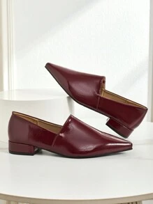Giày lười mũi nhọn màu đỏ Date 2024 mới, giày lười đế bằng đơn giản, thoải mái, thời trang, phong cách Anh, đi làm cho nữ - Màu Đỏ Sâu - Xem 3
