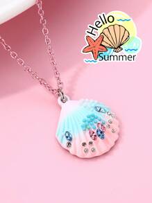 1 件幼儿女孩锌合金渐变色贝壳彩绘水钻装饰吊坠项链，休闲饰品 - 彩色 - 查看 5