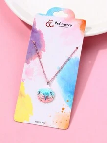 1 件幼儿女孩锌合金渐变色贝壳彩绘水钻装饰吊坠项链，休闲饰品 - 彩色 - 查看 4