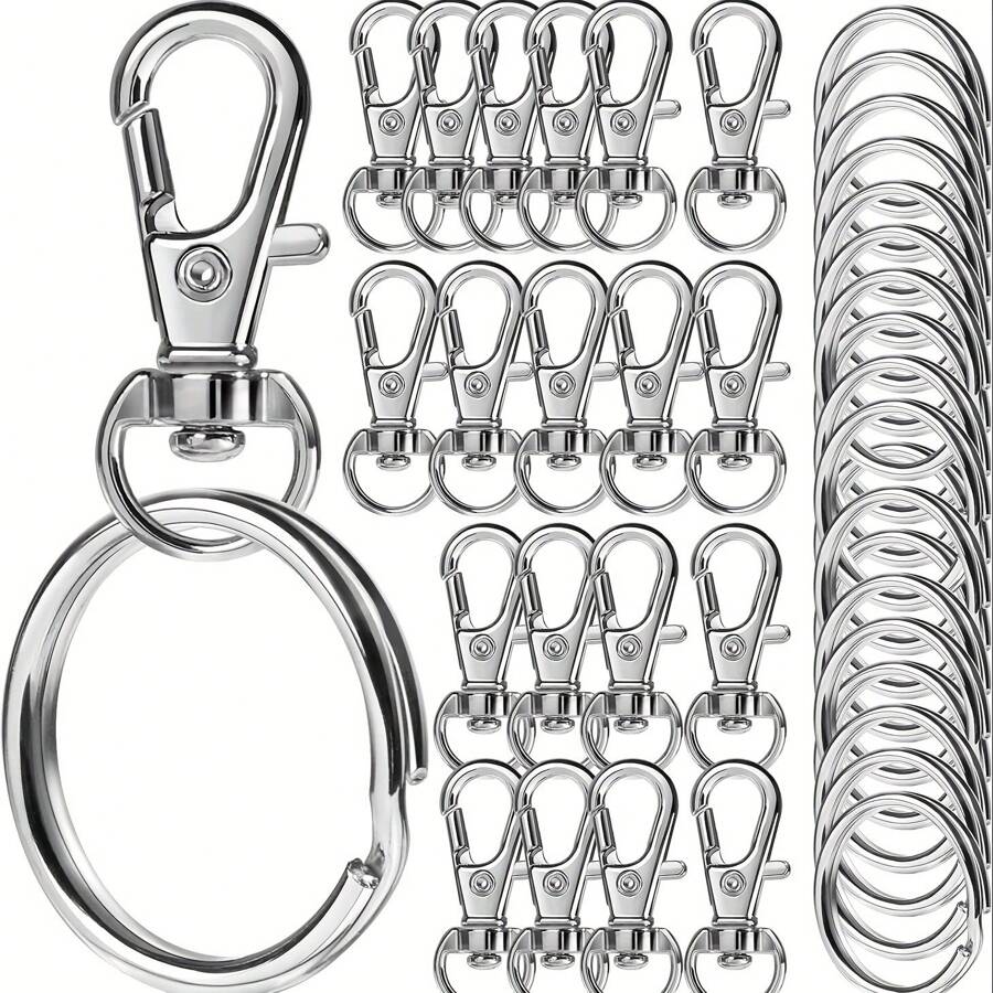 50PCS DIY Keychain Making Supplies Kit - Includes Zinc Alloy Lobster Clasp, Spring Keychain, Rotating Buckle, Hanging Rope, Snap Buckle, Keyring, Handicraft, Hardware, Luggage Accessories For Creative Crafting And Personalized Gifts Halloween Car Accessories Bag Charm School Cute Goth Y2k - Keychain - View 1