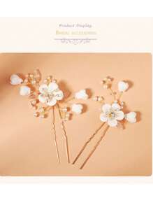 2pcs Handmade Bridal Hair Accessories Ceramic Pearl Flower Hair Clips For Wedding, Party & Holiday