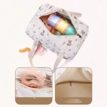 Duża torba ciążowa, prosta torba na pieluchy z nadrukiem, torba na ramię, torba wielokomorowa dla mam (bez akcesoriów) - Biały - Zobacz 7