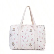 Duża torba ciążowa, prosta torba na pieluchy z nadrukiem, torba na ramię, torba wielokomorowa dla mam (bez akcesoriów) - Biały - Zobacz 5