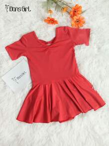 DonsGirl 1 件装年轻女孩芭蕾舞紧身衣带裙（开裆带扣设计） - 紅色 - 查看 5