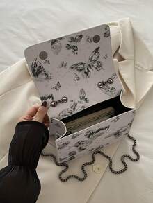 Mini Fashionable Chain Bow Flap Shoulder Bag, Crossbody Square Handbag For Women Valentines - Black - View 6