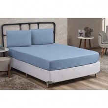 Queen Size 3 Pieces Plain Fitted Sheet Set With Elastic Immediate Shipping - Celeste - Ver 2