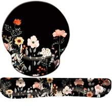 2 件装键盘腕托支架人体工学鼠标垫桌面记忆海绵键盘套装鼠标垫带腕托适用于电脑键盘黑花 - 多款花色 - 查看 15