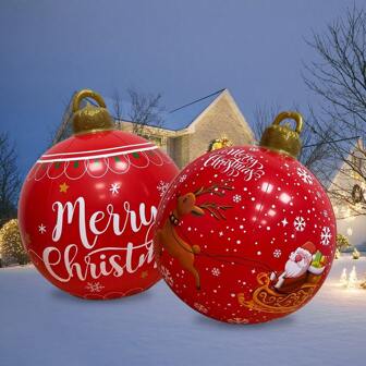6 แบบ ลูกบอลเป่าลมคริสต์มาส, เครื่องประดับเป่าลม PVC สำหรับลาน, สวน, ตกแต่งต้นไม้, เหมาะสำหรับงานเฉลิมฉลองคริสต์มาส