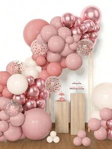 110 件派对粉红玫瑰金五彩纸屑气球胶链和气球配件，完美装饰粉色主题生日婚礼节日活动派对房间墙壁背景，装饰气球拱门套件庭院花园装饰拱门气球套装 - 粉色 - 查看 2