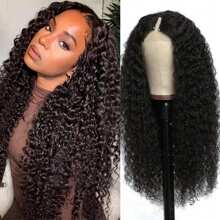 TAHIKIE Curly V Part Lace Wig Human Hair Curl Brazilian Virgin Human Hair Wigs For Women V Part Wig V Shaped No Leave Out Glueless 180% Density - Natural Black - Xem 1