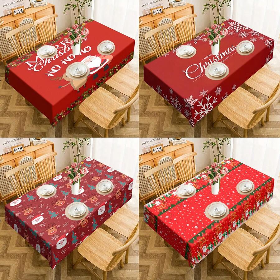 1 khăn trải bàn tiệc Giáng sinh, khăn trải bàn bằng polyester chống trượt bền, khăn trải bàn hình chữ nhật có thể giặt bằng máy, dùng để trang trí và ăn mừng ngày lễ, trang trí nhà cửa, quà tặng Giáng sinh - Nhiều màu - Xem 1