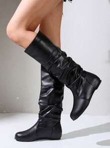 2024 Fall New Flat Myla High-Top Boots, Oversized Fashion Over-The-Knee Riding Boots, Versatile Slim  Boots - Black - View 3