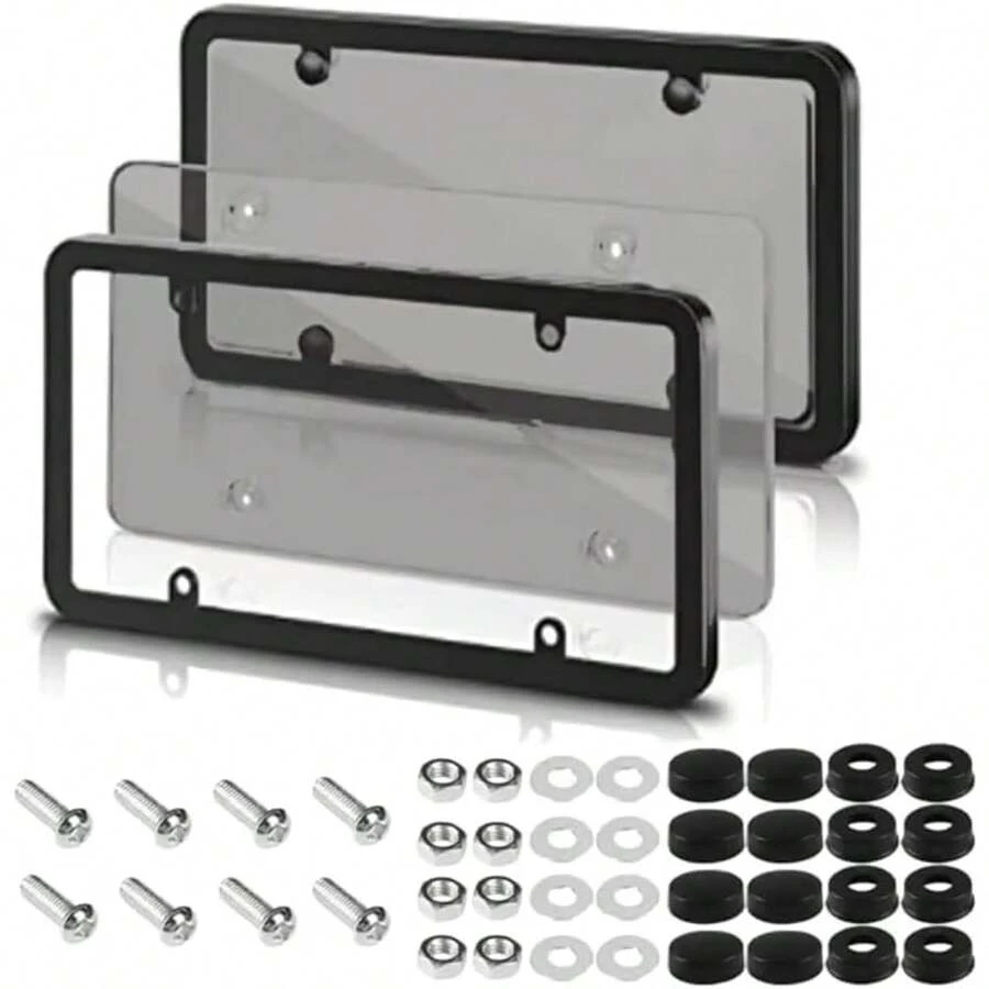 License Plate Covers, Unbreakable License Plate Covers Frame, Flat License Plate Protector, Fits Any Standard US Plates, Screws Included, ( 2 Pack  ) - Grey - View 1