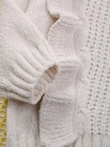 Baby Girl Solid Color Ruffled Long Sleeve Warm Knit Sweater - White - View 6