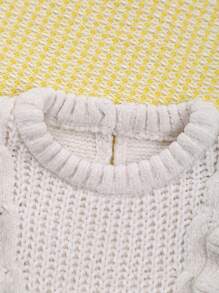 Baby Girl Solid Color Ruffled Long Sleeve Warm Knit Sweater - White - View 3