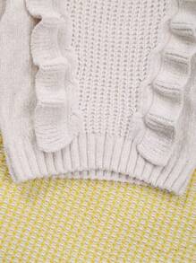 Baby Girl Solid Color Ruffled Long Sleeve Warm Knit Sweater - White - View 7