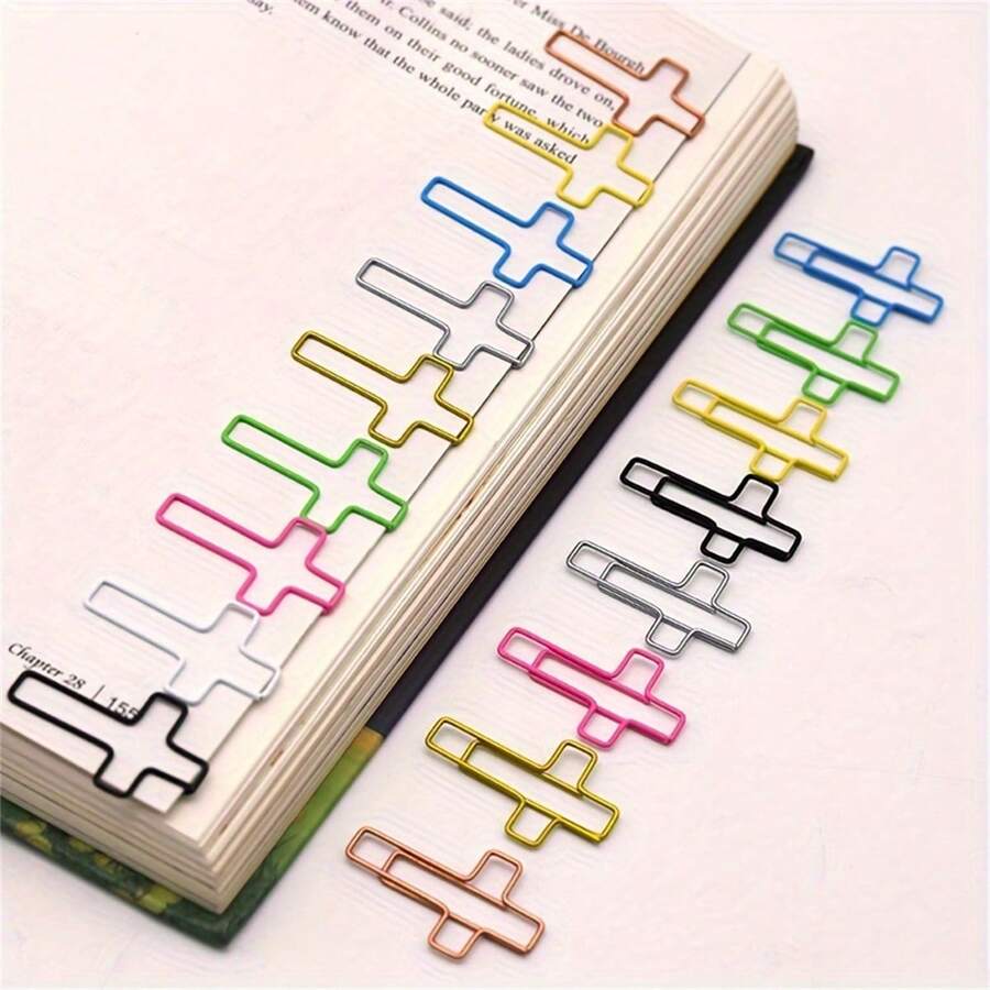 15/30/50Pcs High-Quality Cross Shaped Paper Clips With Metal Coating - Office Supplies, Paper Clips, File Holders, Bookmark Holders, Multi-Color - Multicolor - View 1