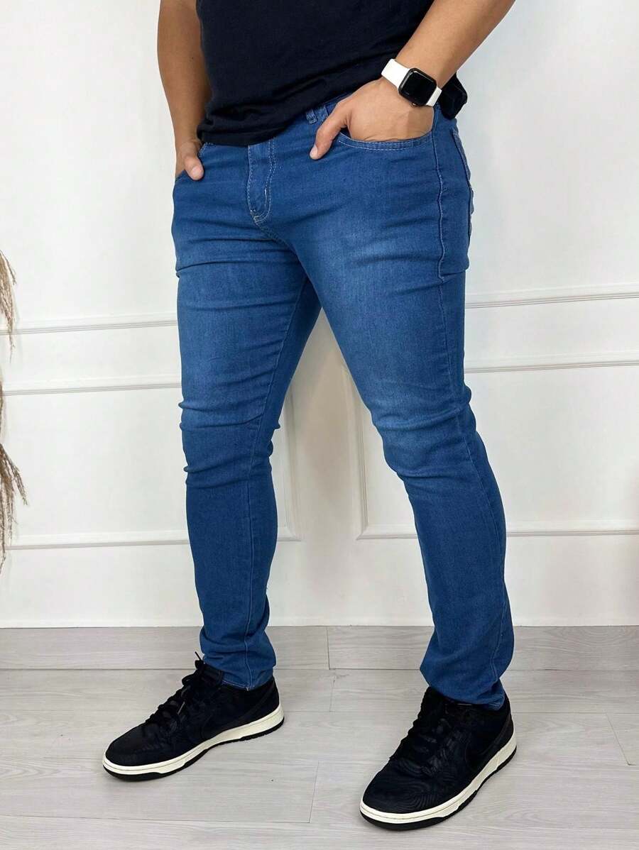 Men's Slim FIT Jeans With Elastane Skinny Casual Traditional - 藍色 - 查看 1