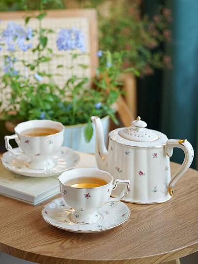 1 Set Of 5 Pieces European Style Teapot Cup Plate Set, Coffee Cup Plate Tea Cup Set