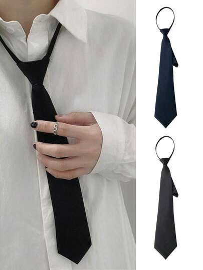 1pc Korean Style No-Tie Black Necktie For Students, Casual Loose Necktie For Shirt, Black Necktie For Formal Wear, Black Security Necktie Decor