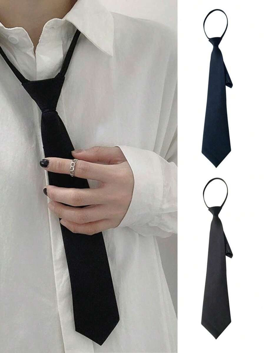 1pc Korean Style No-Tie Black Necktie For Students, Casual Loose Necktie For Shirt, Black Necktie For Formal Wear, Black Security Necktie Decor - Multicolor - View 1