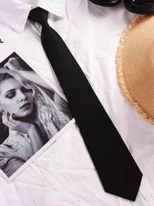 1pc Korean Style No-Tie Black Necktie For Students, Casual Loose Necktie For Shirt, Black Necktie For Formal Wear, Black Security Necktie Decor - Multicolor - View 6