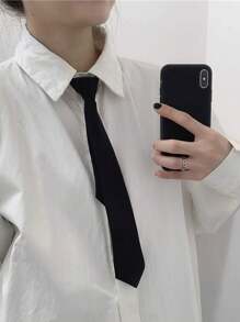 1pc Korean Style No-Tie Black Necktie For Students, Casual Loose Necktie For Shirt, Black Necktie For Formal Wear, Black Security Necktie Decor - Multicolor - View 3