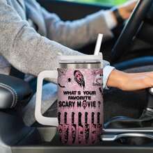 1 Piece 20oz Skull Ghost Pattern Ice Cup, Stainless Steel Vacuum Tumbler, Keeps Drinks Hot Or Cold, Cup Holder Friendly, Halloween Gift For Family And Friends - Pink - View 5