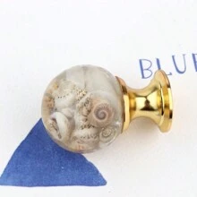 1pc Resin Amber Color Shell & Tiger Eye Cabinet Drawer Door Handle, Kitchen Furniture Hardware - Multicolor - View 5