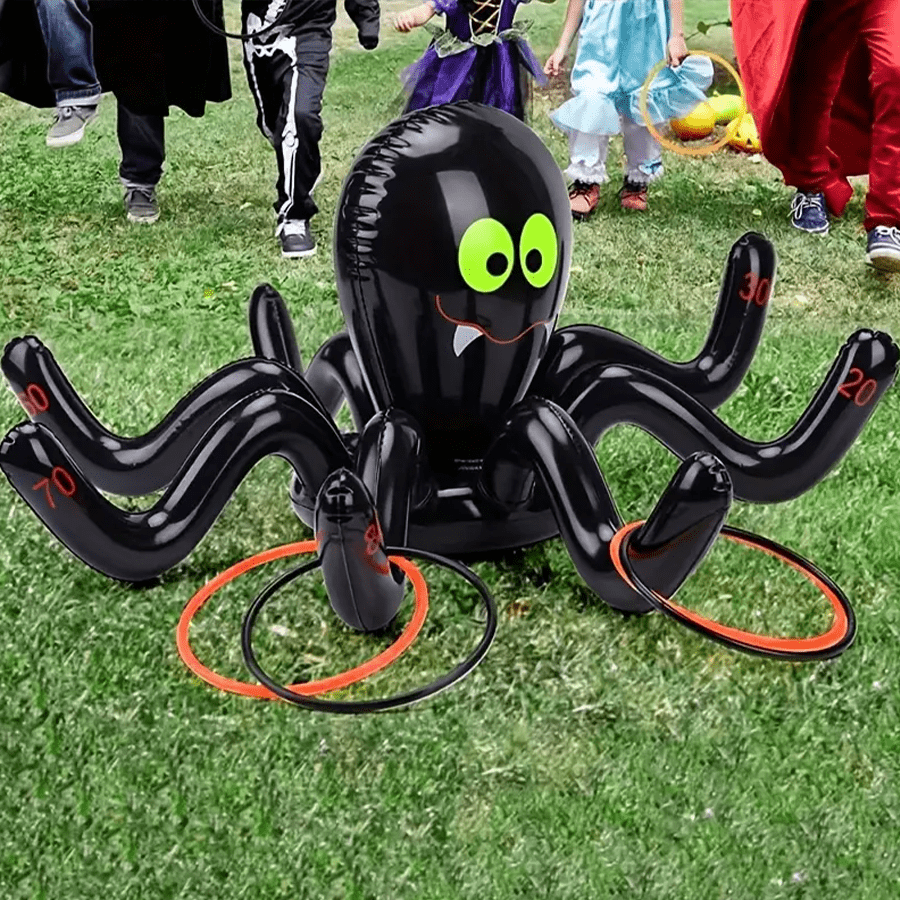 5pcs Halloween Party Inflatable Toss Games Set Balloons - Octopus & Spider Rings, Perfect For Halloween, Birthday Celebrations, Holiday Parties, Christmas