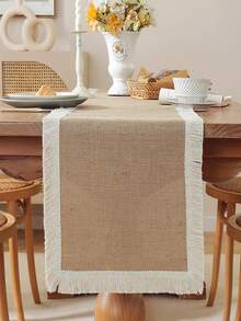 1 pièce Chemin de table en jute rétro, pour restaurant, fête, rassemblement, couverture de table à manger de vacances, décoration d'hôtel, auberge - Kaki - Voir 13