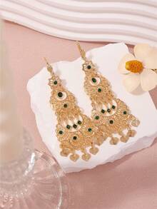 1 对优雅镂空花卉吊坠耳环，多层波西米亚心形金属耳环，适合新娘、婚礼、派对、节日佩戴 - 耳環 - 查看 4