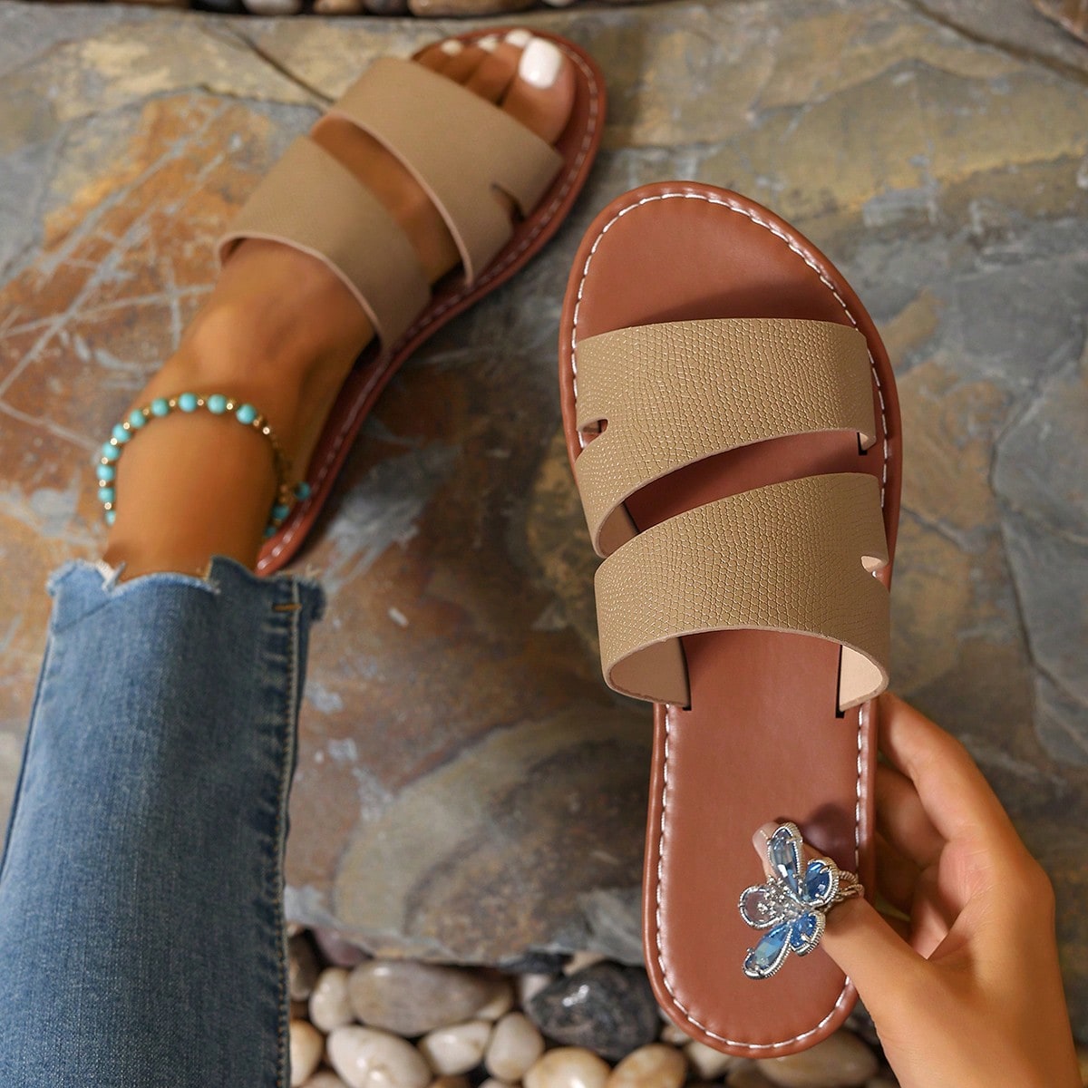 Sandalias planas casuales de estilo coreano para mujer, sandalias romanas de verano con punta abierta y tejido, adecuadas para vestidos, playa, aparta