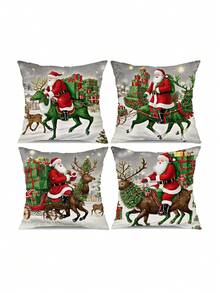 4 vỏ gối polyester nhung ngắn phong cách Giáng sinh mới, vỏ gối sofa - Nhiều màu - Xem 4