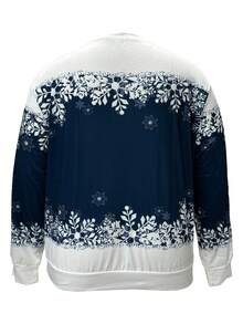 Plus Size Women Snowflake Print Crew Neck Long Sleeve Casual Sweatshirt, Autumn - Blue - View 2