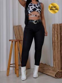 Women's Black Plain Basic Premium Butt Lifting Jeans Does Not Fade - 黑色 - 查看 1