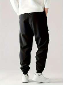 Bộ 3 quần túi hộp rút dây thời trang cho bé trai tuổi teen, quần túi hộp rộng rãi thoải mái cho mùa xuân thu hè, quần lính dù in hình mặt cười - màu đen - Xem 2