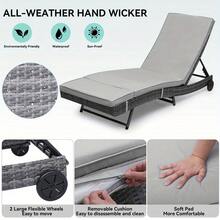 Patio Chair Wicker Chaise Lounge Outdoor Pool PE Rattan W/Backrest Cushion&Wheel - Gray - View 6
