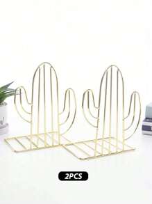 2pcs Nordic Style Iron Cactus Shaped Bookends,  Creative Cute Book Organizers For Student Office Desktop, Desktop Storage And Decoration - Multicolor - View 7