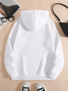 Áo nỉ trùm đầu có dây rút in tùy chỉnh cho trang phục thường ngày, mùa thu/đông - trắng - Xem 2