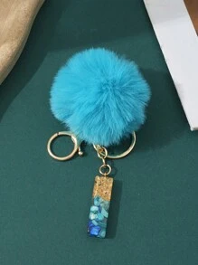 1pc Creative Letter Stone Resin Keychain With Butterfly Tassel, Girl Key Chain - Blue - View 26