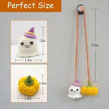 1 件，手工制作万圣节户外汽车装饰，DIY 钩针南瓜和鬼魂汽车后部装饰，手工编织镜面吊饰汽车配件，男女皆宜 - 彩色 - 查看 2