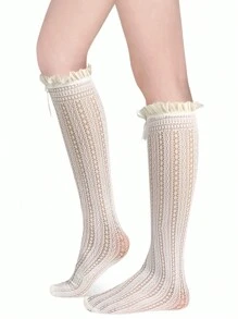 2 pares de Medias largas de encaje para mujer, medias largas, medias de malla de red de pesca blancas y negras para el Día de San Valentín