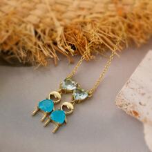 1pc European & American Minimalist Copper Plated Heart Zirconia Couple Pendant Necklace Set Valentines,Mom,Mother,Mother's Day,Gift - Gold - View 7